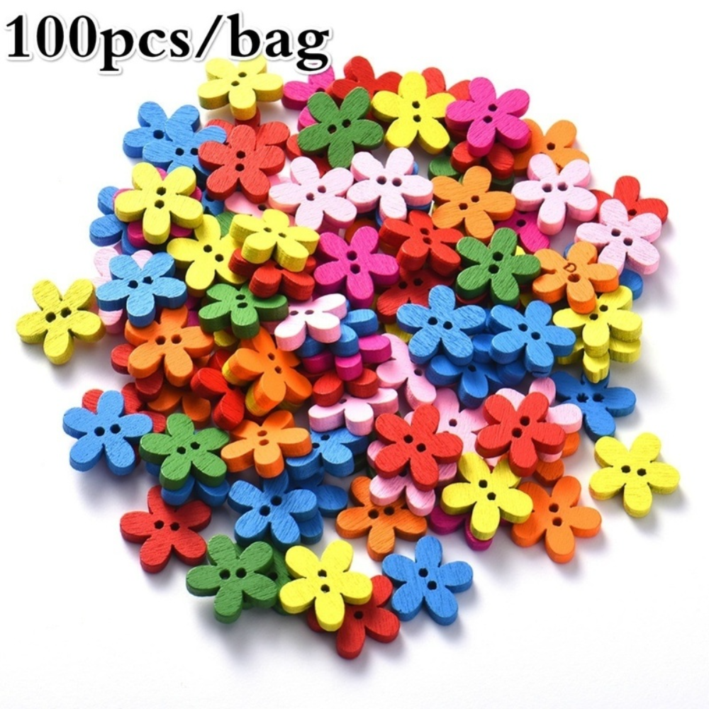 Woodworking Z Clips - 100 Pcs 2-hole Mixed Flower Wooden